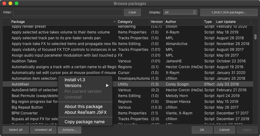 Screenshot of ReaPack